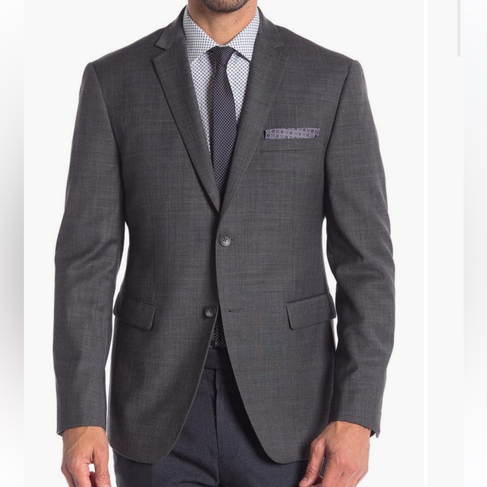 Original Penguin Charcoal Solid Two Button Trim Fit Suit Jacket